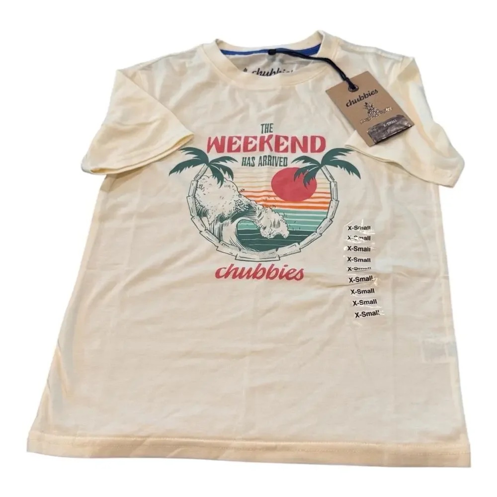 NEW CHUBBIES Boys Soft White The 70's Sun, Palm & Wave Pullover T-Shirt Size XS